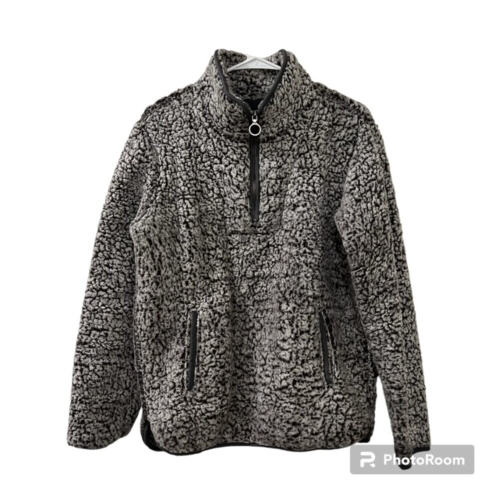 Thread & Supply Womens Charcoal Sherpa Fleece 1/4 Zip Pullover Jacket S